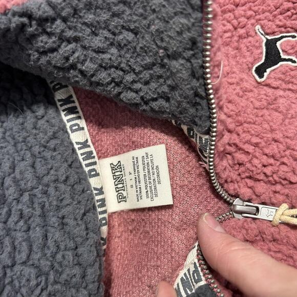 PINK Victoria's Secret Pullover Womens Medium Pink Sherpa Fleece Quarter Zip - Picture 4 of 5